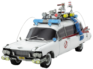 The ICONX Ghostbusters Ecto 1 DIY kit showcases a detailed replica of the iconic ghost-hunting vehicle with intricate features like lights and equipment on the roof. This model kit is designed for enthusiasts who enjoy assembling collectibles with a nostalgic touch.