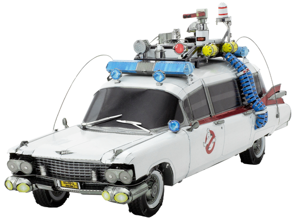 The ICONX Ghostbusters Ecto 1 DIY kit showcases a detailed replica of the iconic ghost-hunting vehicle with intricate features like lights and equipment on the roof. This model kit is designed for enthusiasts who enjoy assembling collectibles with a nostalgic touch.