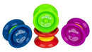 Colorful set of First Yo! Yo-Yos by Duncan displayed in a stack. The yo-yos feature bright colors including blue, green, purple, and red with a smooth, glossy finish, perfect for beginners and fun for all ages.