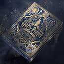 A beautifully designed deck of Harry Potter playing cards by Theory 11, featuring intricate blue and gold artwork, depicting various Hogwarts symbols and characters, perfect for fans and collectors.