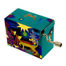 A whimsical Wonderland Music Box featuring colorful designs inspired by nature and animals. The box comes with a hand-crank mechanism, playing 'Eine Kleine Nachtmusik' by Mozart. Ideal for music lovers and collectors, it adds a charming decorative touch to any space.