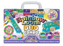 The Rainbow Loom Duo Jewel Combo kit includes two Rainbow Looms, two Happy Looms, and two hooks, along with 4,000 rubber bands in various colors. It features 300 beads and clips, enabling users to create colorful bracelets of different designs and lengths. Perfect for ages 7 and up, the kit is ideal for both beginners and experienced crafters looking to unleash their creativity.