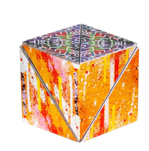 Cubendi: Scribble by Fun in Motion Toys is a vibrant mechanical puzzle featuring a unique design with colorful patterns and abstract art elements, perfect for brain-teasing fun.