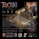 TacTiki is an innovative two-player board game designed to enhance memory skills. The game features intricately designed miniatures stacked in columns on a textured game board surrounded by thematic illustrations. The packaging displays the game title prominently alongside art that reflects the adventurous spirit of the game. Ideal for ages 12 and up, the gameplay is designed to last between 15 to 30 minutes.