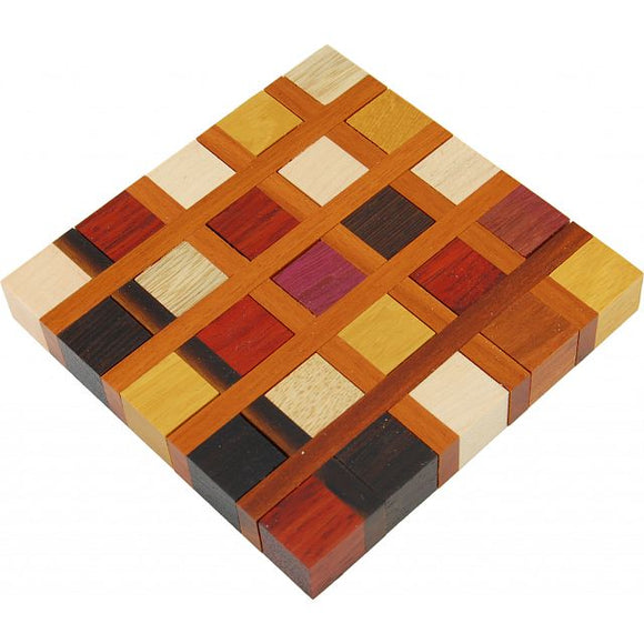 Surface is a handcrafted mechanical puzzle made by Jean Claude, featuring a sophisticated design of interlocking wooden pieces in various shades. Ideal for puzzle enthusiasts, this unique item stimulates cognitive skills while providing an engaging visual aesthetic.