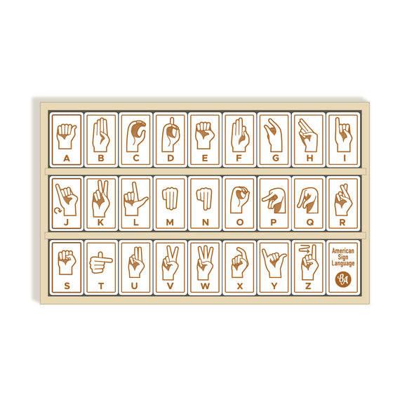 The Sign Language Alphabet Tiles by Begin Again features a collection of tiles showcasing American Sign Language signs for each letter from A to Z. Each tile has a clear depiction of the hand signs, providing a visual learning tool for practicing sign language. Ideal for educational games and enhancing communication skills.