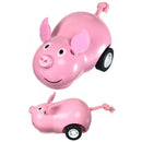 The Pig Race Tiny Racer is a cheerful, pink toy in the shape of a pig. It features a smiling face, round body, and cute ears, mounted on tiny wheels. A string tail adds an interactive touch, making it perfect for toddlers and young children to pull along.