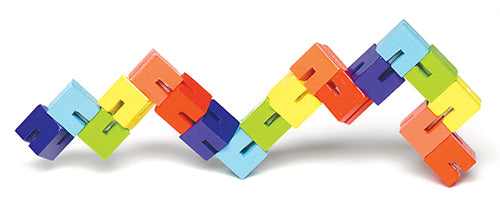 Mini What'zit by The Original Toy Company is a colorful and engaging mechanical puzzle. The puzzle pieces are bright, interlocking geometric shapes in various colors, including blue, orange, yellow, and green. This versatile toy provides hours of creative play as users arrange and build unique structures.