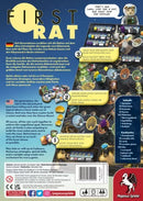 The box art of 'First Rat' by Pegasus Spiele, featuring vibrant illustrations of rats engaging in various activities. The back of the box highlights game components, player instructions, and graphics that suggest gameplay dynamics involving strategy and fun. The title 'First Rat' is prominently displayed, capturing the whimsical essence of the game.