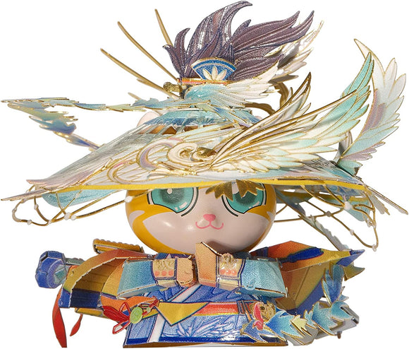 The Gallant Knight Cat Brother is a charming DIY kit featuring a cat figure adorned with a colorful traditional outfit and a large decorative hat. The model showcases intricate designs with various hues, including blue, orange, and gold accents, making it a delightful project for craft enthusiasts. The detailed attire and expressive face add character to this whimsical cat figure.