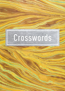 Cover of a crossword puzzle book featuring a vibrant yellow marbled background with a silver label centered on the front displaying the word 'Crosswords'. Ideal for puzzle enthusiasts and language lovers looking for a fun challenge.