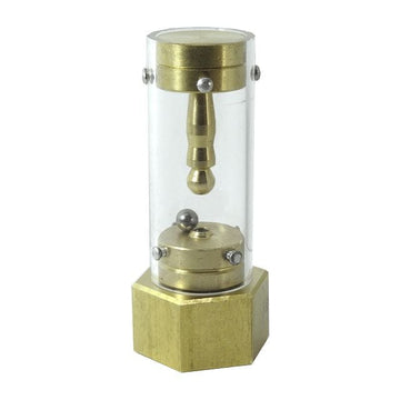 Houdini's Torture Cell by Mr. Puzzle is a mechanical puzzle featuring a transparent cylindrical design with brass elements and a ball mechanism at its base. The intricate construction invites interactive problem-solving and brain engagement.