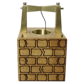 Abraham's Well by Mr. Puzzle is a mechanical puzzle featuring a wooden base designed to resemble a brick well, complete with metal components at the top. The intricate design and craftsmanship invite users to engage in problem-solving and exploration.