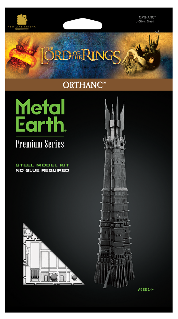 The Iconx: Orthanc DIY kit by Fascinations features a detailed metal model of the iconic tower from 'The Lord of the Rings'. This model kit comes with pre-cut metal sheets that require no glue for assembly, making it a rewarding project for fans and hobbyists aged 14 and up. The intricate design captures the essence of the dark tower, ideal for display or as a unique gift.