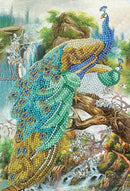 A beautifully crafted Crystal Art Notebook featuring a peacock waterfall scene. The vibrant colors of the peacock's feathers bring the artwork to life, surrounded by lush greenery and a serene waterfall. This DIY kit allows creativity to flourish as users create their own sparkling masterpiece.