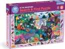 The In the Mountains Search & Find Puzzle by Mudpuppy features a vibrant illustration of various mountain animals and flora, inviting players to piece together the jigsaw and search for over 40 hidden items. The puzzle is colorful and engaging, suitable for both children and adults, promoting observation skills and problem-solving.