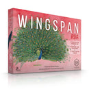 Wingspan Asia Expansion box art featuring a vibrant peacock design. The game supports 1-2 players in Duet Mode and includes Asian birds and a bonus card expansion. Features additional 6-7 player flock mode.