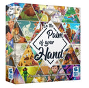 The game 'In the Palm of Your Hand' by LA Boite de Jeu features a colorful box design with artistic illustrations. The front showcases various characters and scenes, such as a person with a telescope, a playful puppy, and a vibrant landscape. The title is clearly displayed in an elegant font, surrounded by diamond-shaped graphics, suggesting a thematic exploration of creativity and imagination. Suitable for family game nights or gatherings, it's designed for ages 10 and above.