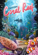 Cover of the game 'Ecosystem: Coral Reef' by Genius Games, featuring vibrant underwater scenes with colorful coral, a turtle, clownfish, and other marine life, designed by Matt Simpson.