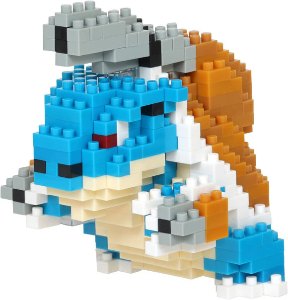 Nanoblock Mega Blastoise DIY kit featuring a detailed, colorful build of the water-type Pokémon. The model showcases Blastoise's signature shell, cannons, and expressive features, allowing for creative construction and display.