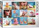 Funny Pigs jigsaw puzzle by Eurographics featuring a whimsical collection of illustrations of pigs in entertaining poses, such as swimming, eating, and dressed in funny outfits. Designed to captivate and amuse puzzle enthusiasts.