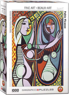 Eurographics jigsaw puzzle titled 'Girl Before a Mirror' by Pablo Picasso. Features a captivating artistic design showcasing bold colors and abstract forms. Perfect for art enthusiasts and puzzle lovers, with 1000 pieces that challenge the mind and improve focus while creating a stunning visual display.