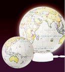 A 3D jigsaw puzzle featuring a globe design, with two illuminated globes in different sizes displayed. The larger globe is brightly lit, showcasing detailed geographical features, while the smaller globe sits on a white base. Ideal for puzzle enthusiasts and educational purposes.