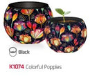 Colorful Poppies 3D jigsaw puzzle featuring vibrant flower pot designs with a black background. The puzzle showcases a stunning array of colorful poppy flowers, creating a beautiful decorative piece. Ideal for puzzle enthusiasts and flower lovers alike.