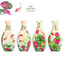 A beautifully designed 3D jigsaw puzzle vase featuring vibrant illustrations of koi carp and lotus flowers. The vase has four distinct designs, showcasing intricate details and colorful imagery that evoke a sense of elegance and tranquility. Ideal for puzzle enthusiasts and home decor lovers.