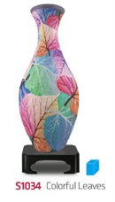 A vibrant 3D jigsaw puzzle vase featuring an intricate design of colorful leaves. The puzzle is perfect for decorative display once completed. Made by Pintoo, it combines art and creativity, ideal for puzzle lovers and décor enthusiasts alike.