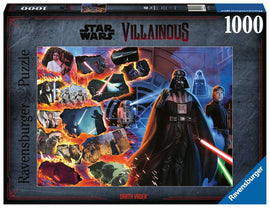 Star Wars Villainous jigsaw puzzle featuring Darth Vader, showcasing an intense scene with iconic characters and elements from the franchise, including lightsabers and spacecraft. The 1000-piece puzzle presents stunning artwork that combines Darth Vader with other pivotal Star Wars moments, set against a dramatic background of fire and action.