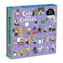 Cats with Careers jigsaw puzzle featuring a vibrant illustration of various cats engaged in different professions, including an editor, yoga teacher, and social media manager. The puzzle contains 500 pieces and is presented in a colorful box with playful designs, perfect for animal lovers and puzzle enthusiasts.