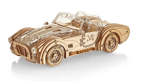 The Veter Models Speedster V2 is a detailed DIY model kit resembling a classic sports car. Crafted from high-quality wood, it features intricate laser-cut pieces that fit together seamlessly, showcasing a convertible design with realistic detailing including wheels, headlights, and interior seats. Perfect for hobbyists and car enthusiasts, this model provides a fun and rewarding building experience.