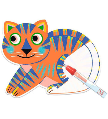 Colorful and playful 'Paint with Water Animals' DIY set by DJECO, featuring a cute orange and blue cat illustration. Includes a water brush for painting.