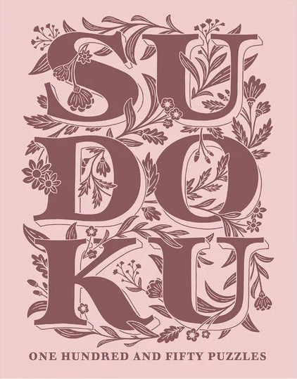 The cover of a vintage Sudoku book featuring elegant floral designs, with the word 'SUDOKU' prominently displayed in large, bold letters. Below it, the text reads 'One Hundred and Fifty Puzzles', indicating a collection of puzzles for enthusiasts.
