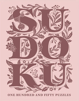 The cover of a vintage Sudoku book featuring elegant floral designs, with the word 'SUDOKU' prominently displayed in large, bold letters. Below it, the text reads 'One Hundred and Fifty Puzzles', indicating a collection of puzzles for enthusiasts.