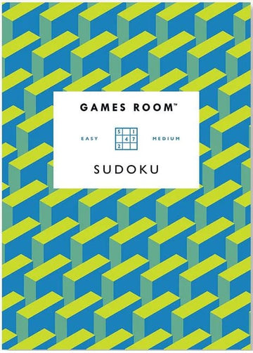 Cover of the 'Sudoku Easy Medium' book by Chronicle Books, featuring a bold geometric pattern of blue and green blocks. The title 'Sudoku' appears prominently in the center, with the text 'EASY MEDIUM' above it, set in a sleek font. Ideal for puzzle enthusiasts looking for engaging brain games.