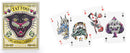 Tattoo Playing Cards box featuring a colorful panther design. Four playing cards displayed, showcasing unique tattoo-inspired artwork including a dragon, a horse, and a skull.