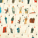 A spread of Sherlock Holmes playing cards featuring various illustrations of characters and scenes related to the famous detective. Each card showcases unique artwork, including various figures in period clothing, symbols, and detailed designs, all presented in a visually engaging layout.