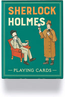 A charming deck of Sherlock Holmes playing cards by Chronicle Books. The card box features illustrations of Sherlock Holmes and Dr. Watson, set against a vibrant green backdrop. The title 'SHERLOCK HOLMES' is prominently displayed in bold lettering, making it a perfect gift for fans of mystery and card games.