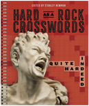 The cover of 'Hard as a Rock Crosswords' edited by Stanley Newman. Features an artistic depiction of a sculpture with a distressed facial expression, set against a red background with both crossword puzzle elements and bold typography of the title.