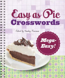 Cover of the 'Easy as Pie Crosswords' book edited by Stanley Newman featuring a delicious slice of pie. The cover has a light purple background with a grid pattern, and the title 'Mega-Easy!' highlighted in a decorative red badge.