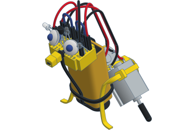 The Varikabi Robotic Critter is a DIY kit featuring a yellow robotic giraffe design. It showcases intricate wiring, a compact motor, and expressive eyes, emphasizing creativity in robotics. Ideal for enthusiasts and kids alike, it encourages hands-on learning and innovation.