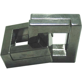 The Cast Quartet by Hanayama is a beautifully crafted mechanical puzzle featuring interlocking metal pieces. Designed to challenge and engage the mind, it showcases a sleek, shiny surface with a geometric shape, inviting users to explore its intricate mechanics and find the solution. Perfect for puzzle enthusiasts and as a decorative piece.