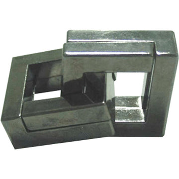 The Cast Quartet by Hanayama is a beautifully crafted mechanical puzzle featuring interlocking metal pieces. Designed to challenge and engage the mind, it showcases a sleek, shiny surface with a geometric shape, inviting users to explore its intricate mechanics and find the solution. Perfect for puzzle enthusiasts and as a decorative piece.