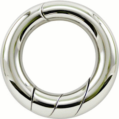 Hanayama Cast Loop mechanical puzzle featuring a shiny, interlocking metal ring design. The puzzle consists of a circular shape with three distinct loops that challenge the player to separate and reassemble the pieces, promoting critical thinking and problem-solving skills.