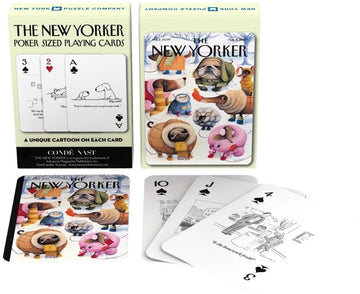 Dog-themed playing cards featuring whimsical cartoons, designed by New York Puzzle Company. The deck showcases various playful dog illustrations on each card, with a unique cartoon design that brings humor and charm to classic poker-sized playing cards.