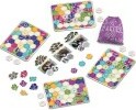 Calico game by Alderac Entertainment Group featuring a colorful hexagonal tile layout, game boards, pawns, and a storage bag. Perfect for family game night.