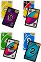 Uno Flip card game by Harbro featuring vibrant, multi-colored cards. The image displays different card designs, including action cards and numbers, showcasing the unique two-sided gameplay.