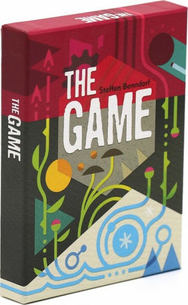 The Game by Pandasaurus Games features a colorful box design with geometric shapes and playful graphics. It is a strategic card game designed for fun and engaging gameplay, suitable for various ages.